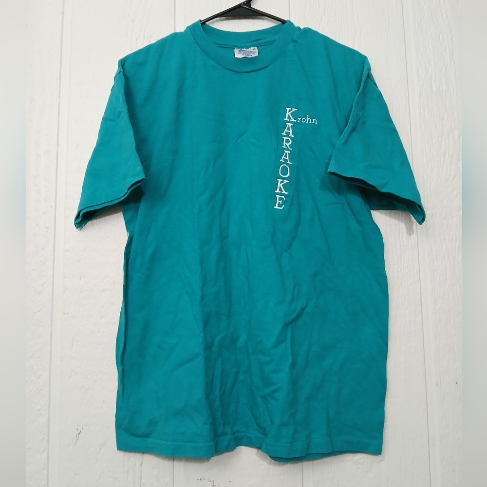 VTG EUC Hanes Beefy T Single Stitch Teal Graphic T-Shirt-L